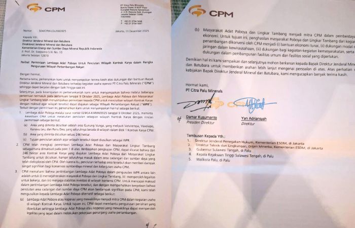 PT CPM Surati Dirjen Minerba Terkait Permintaan Penciutan Lahan oleh Masyarakat Poboya